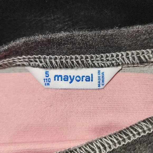 Mayoral Girls Pink Black Gray Striped Long Sleeve‎ Dress 110 5 - Picture 2 of 3